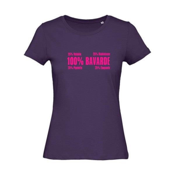 T shirt humour bio femme   femme bio|  Bavarde Rose Fluo 