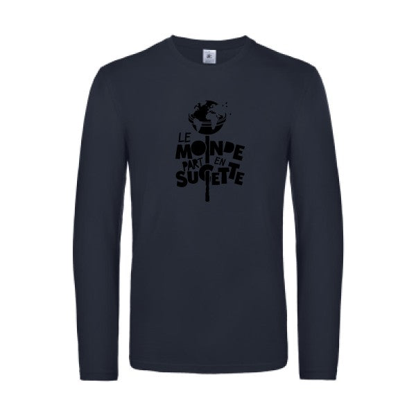 le monde part en sucette - t shirt- manches- longues- original- humour- Navy impression Face