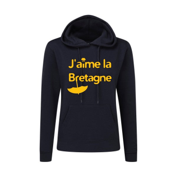 J'aime la Bretagne jaune Or |Sweat original à capuche Femme