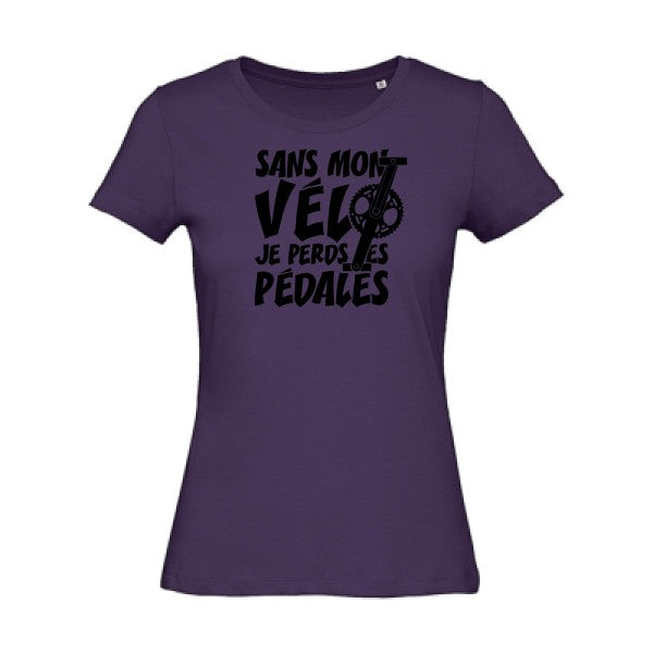 T shirt humour bio femme   femme bio|Sans mon vÃ©lo, je perds les pÃ©dales ! Noir 