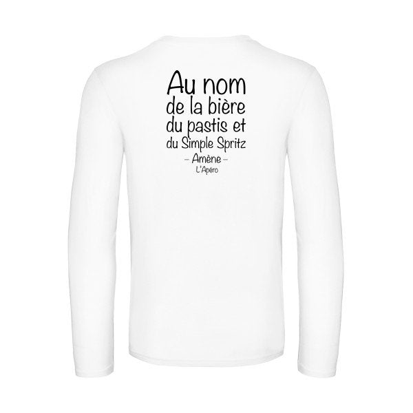 priere de l apero - t shirt- manches- longues- original- humour- White impression Dos