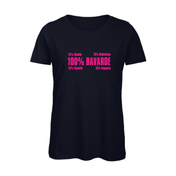 T shirt humour bio femme   femme bio|  Bavarde Rose Fluo 