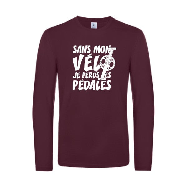 sans mon velo je perds les pedales  - t shirt- manches- longues- original- humour- Burgundy impression Face