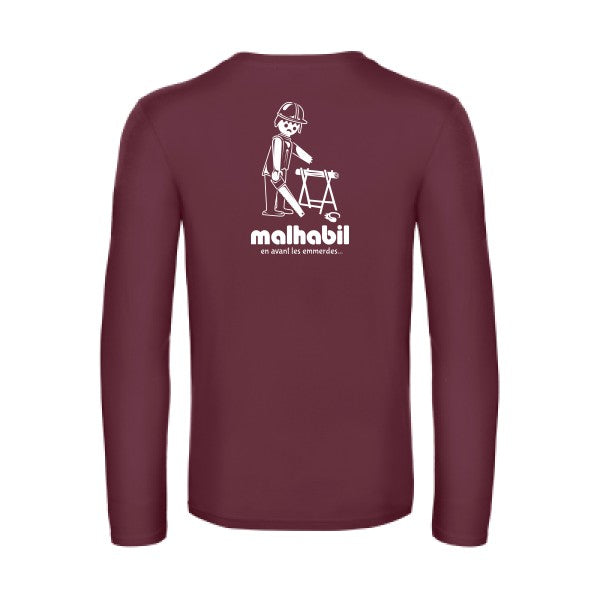 malhabil... - t shirt- manches- longues- original- humour- Burgundy impression Dos