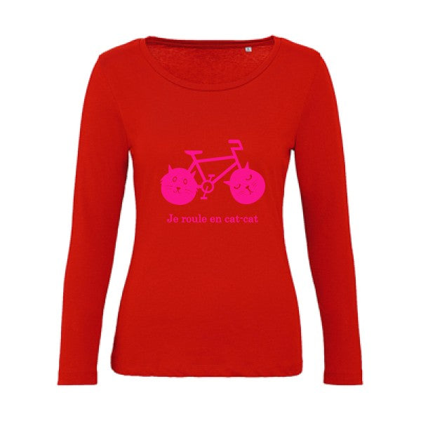 cat-cat bike Rose Fluo |   T shirt manches longues femme|100% bio