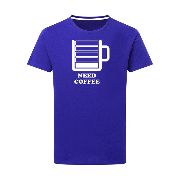 Need Coffee -Flex Blanc sur T-shirt SG  Royal Blue  5XL