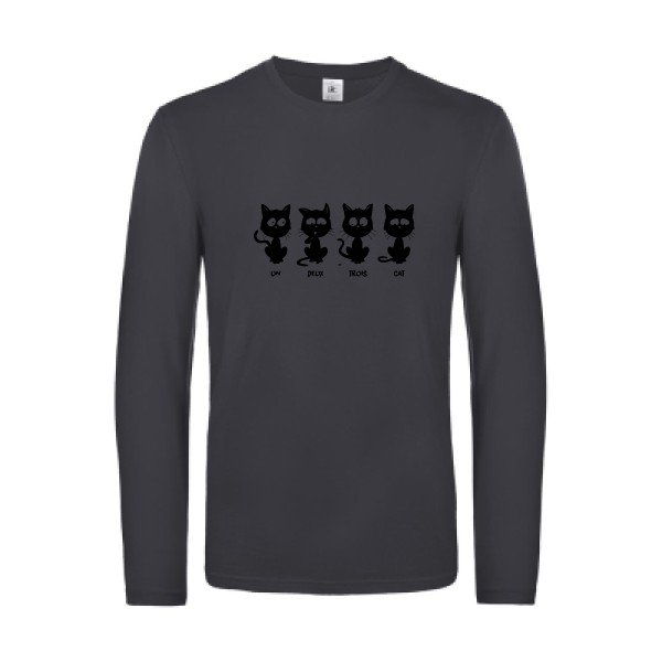 un deux trois cat - t shirt- manches- longues- original- humour- Dark Grey impression Face