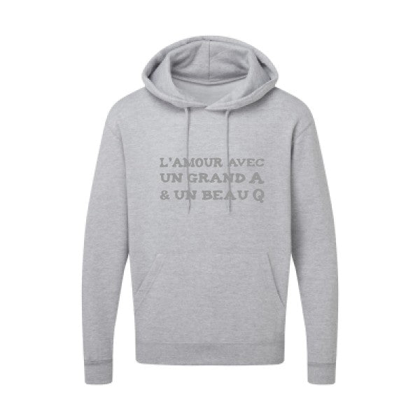 L'Amour avec un grand A et un beau Q |Sweat capuche imprimé|Gris