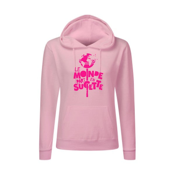 Le Monde part en Sucette Rose Fluo |Sweat original à capuche Femme