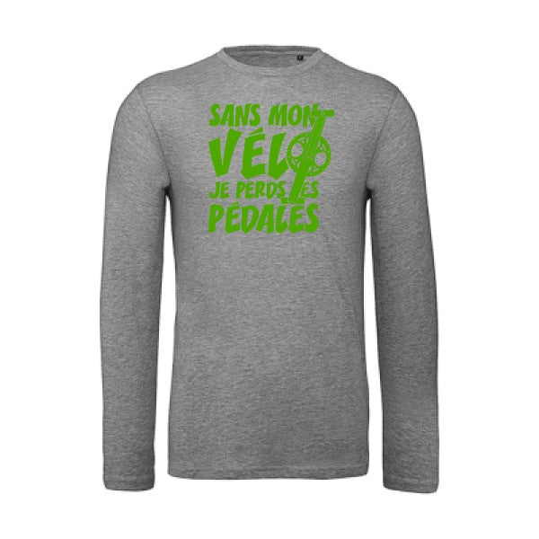 Sans mon vélo, je perds les pédales ! Vert pomme |T shirt bio homme rigolo manches longues