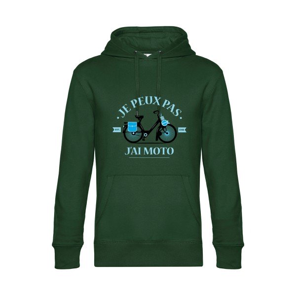 Je-peux-pas-j-ai-moto- Sweat à capuche original Bottle Green - RueDuTeeshirt