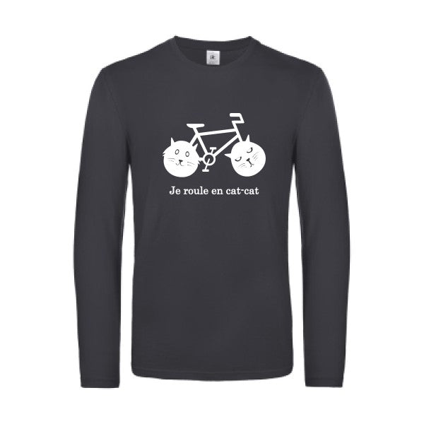 cat cat bike - t shirt- manches- longues- original- humour- Dark Grey impression Face