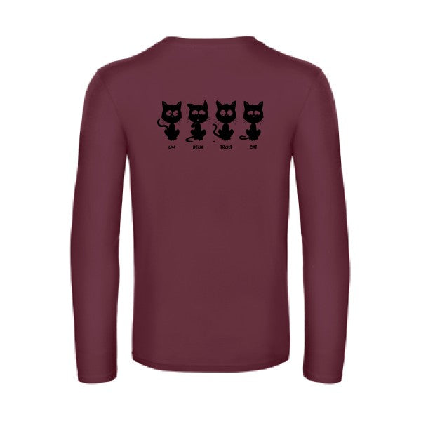 un deux trois cat - t shirt- manches- longues- original- humour- Burgundy impression Dos