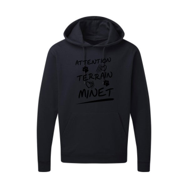 Attention Terrain Minet |Sweat  capuche humoristique noir 