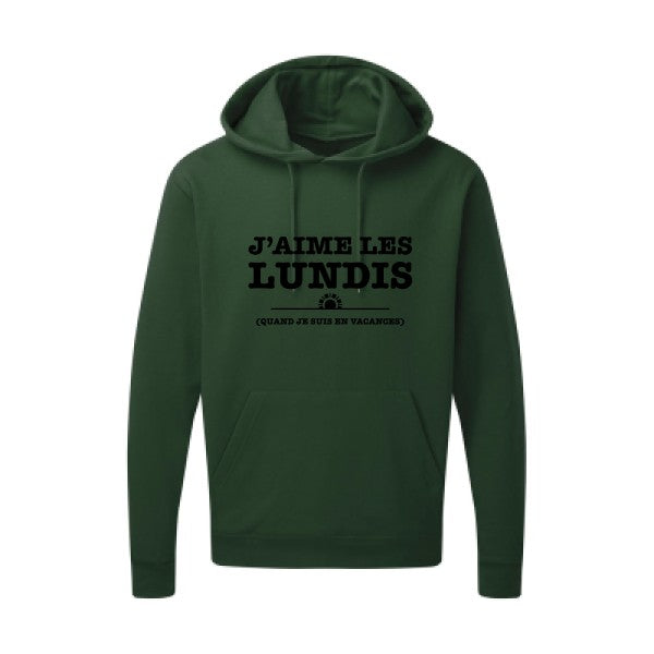 J'aime les lundis quand... Noir |Sweat capuche imprimé homme