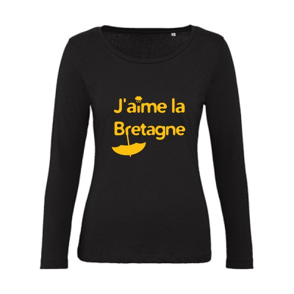 J'aime la Bretagne jaune Or |   T shirt manches longues femme|100% bio