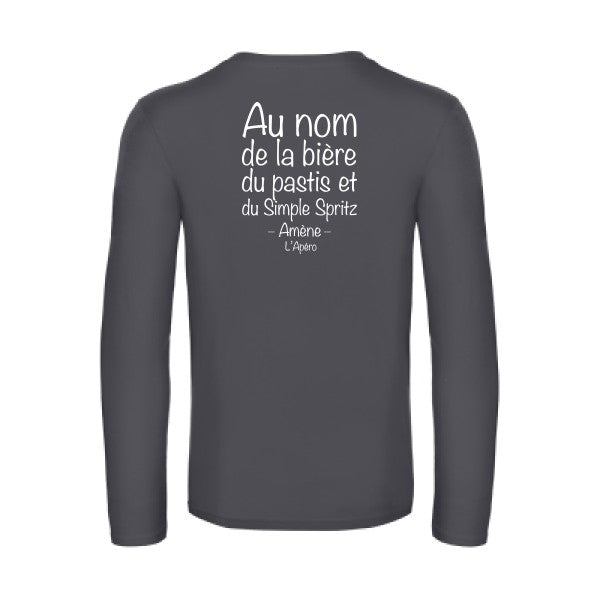 priere de l apero - t shirt- manches- longues- original- humour- Dark Grey impression Dos