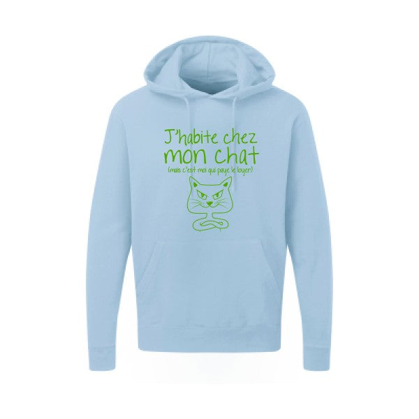 J'habite chez mon chat Vert pomme |Sweat capuche imprimé homme