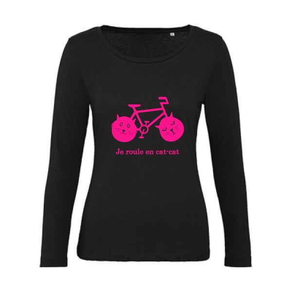 cat-cat bike Rose Fluo |   T shirt manches longues femme|100% bio