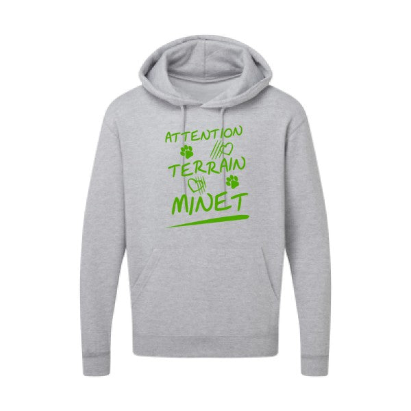 Attention Terrain Minet |Sweat  capuche humoristique Vert pomme 