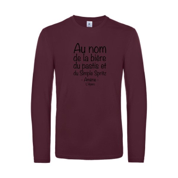priere de l apero - t shirt- manches- longues- original- humour- Burgundy impression Face