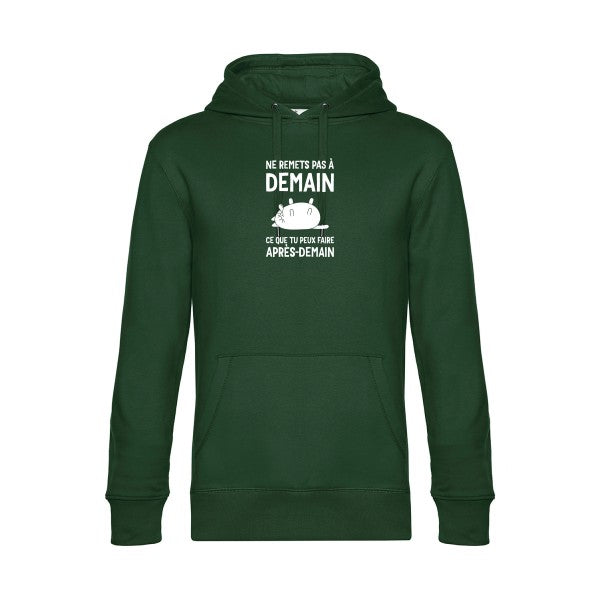 Ne-remets-pas-a-demain sweat shirt original Bottle Green flex Blanc impression Face