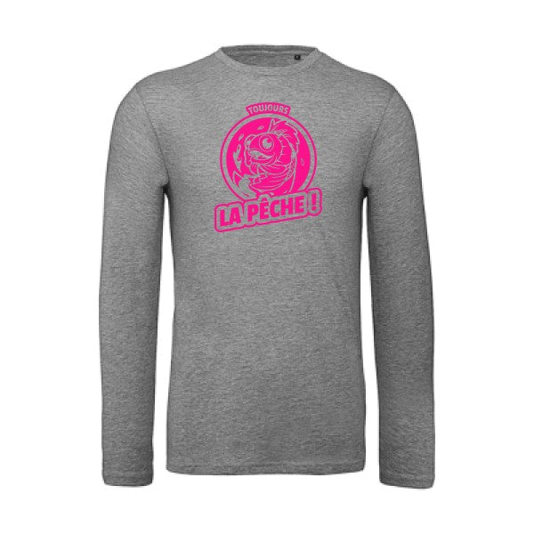 Toujours la pêche ! Rose Fluo |T shirt bio homme rigolo manches longues