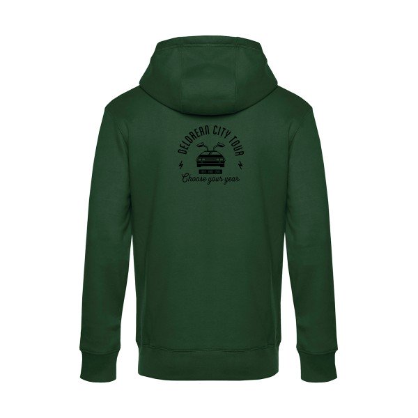 Delorean-city-tour sweat shirt original Bottle Green flex Noir impression Dos