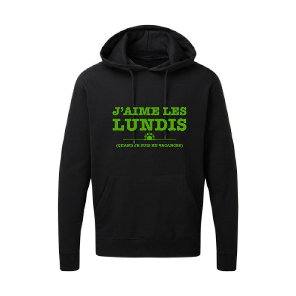 J'aime les lundis quand... Vert pomme |Sweat capuche imprimé homme