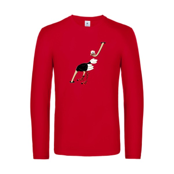 autruche-t-shirt-manches-longues-original-humour -Red