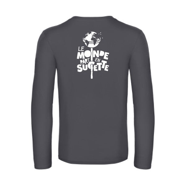 le monde part en sucette - t shirt- manches- longues- original- humour- Dark Grey impression Dos