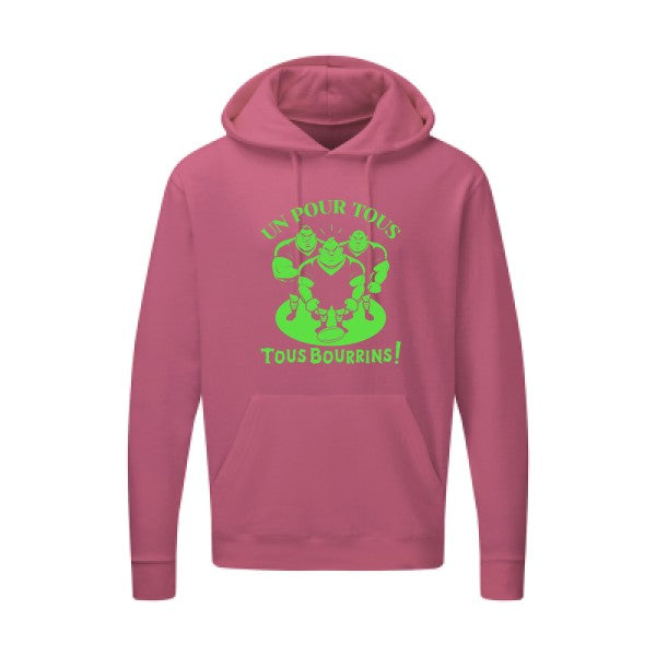 Un pour tous, Tous bourrins ! |Sweat  capuche humoristique Vert fluo 