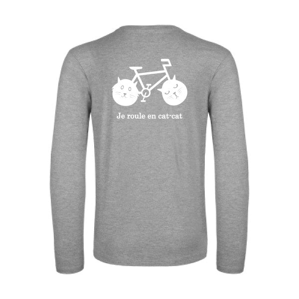cat cat bike - t shirt- manches- longues- original- humour- Sport Grey impression Dos