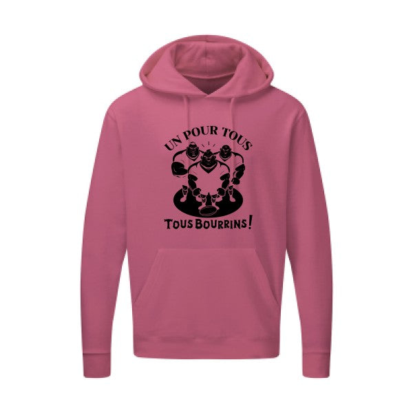 Un pour tous, Tous bourrins ! |Sweat  capuche humoristique noir 