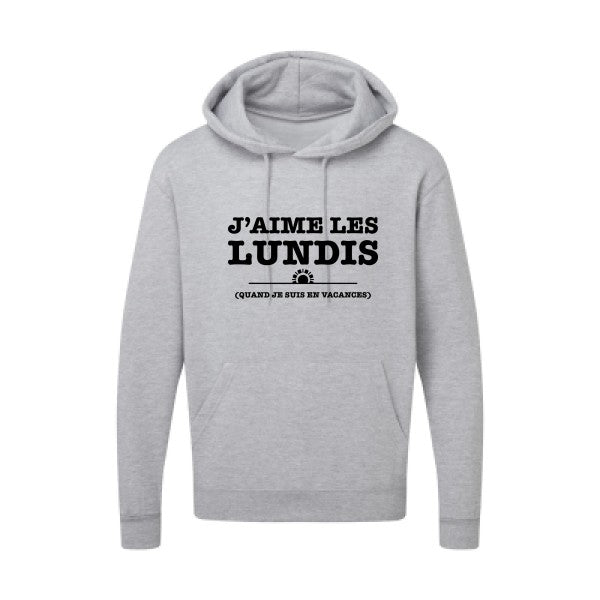 J'aime les lundis quand... Noir |Sweat capuche imprimé homme