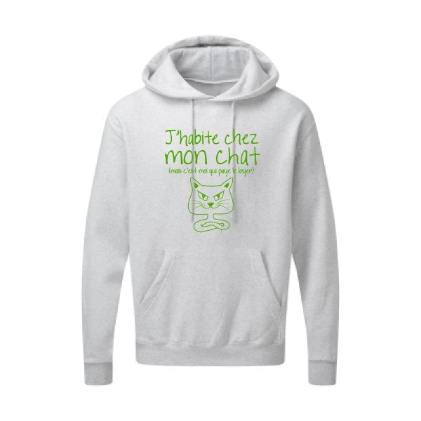 J'habite chez mon chat Vert pomme |Sweat capuche imprimé homme