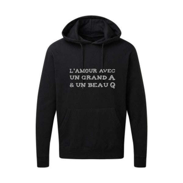 L'Amour avec un grand A et un beau Q |Sweat capuche imprimé|Gris