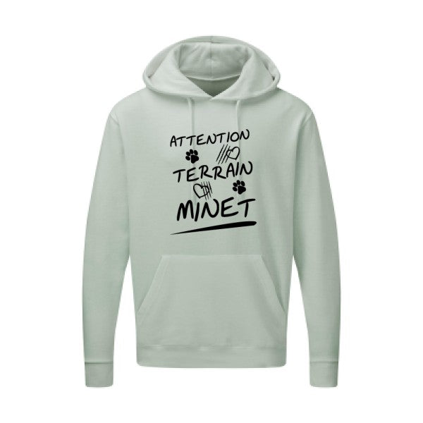 Attention Terrain Minet |Sweat  capuche humoristique noir 