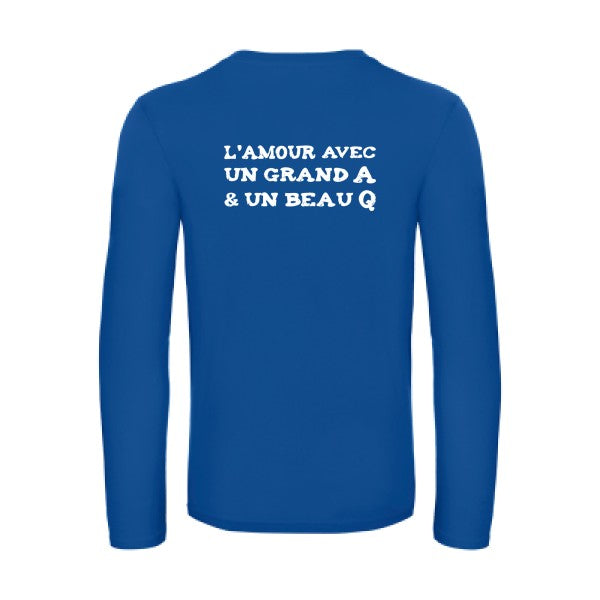 l amour avec un grand a et un beau q  - t shirt- manches- longues- original- humour- Royal Blue impression Dos