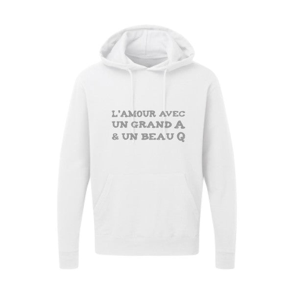 L'Amour avec un grand A et un beau Q |Sweat capuche imprimé|Gris