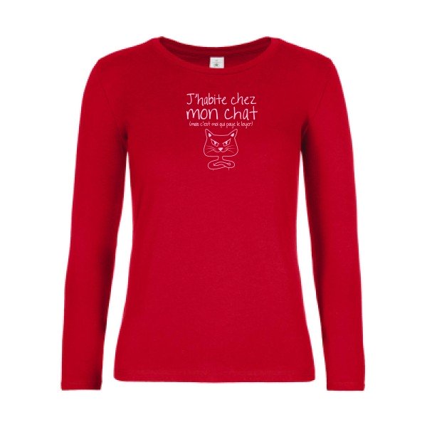 t-shirt lsl femme J-habite-chez-mon-chat Red flex Rose