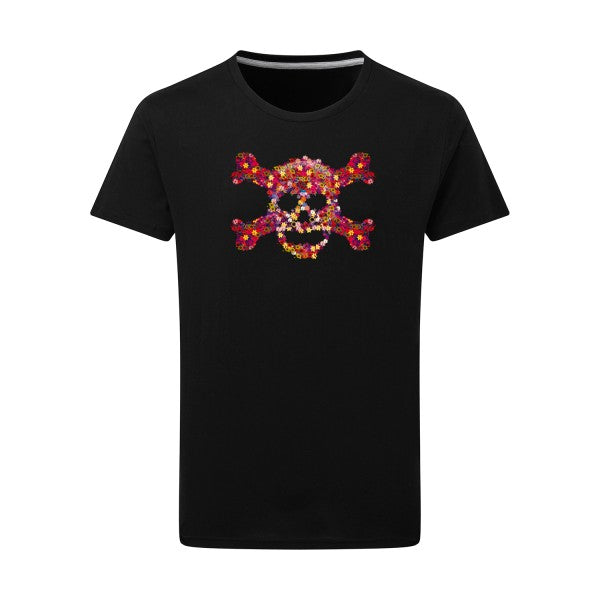 T-shirt homme Floral skull - T-shirt original avec design floral et crâne Dark Black 2XL