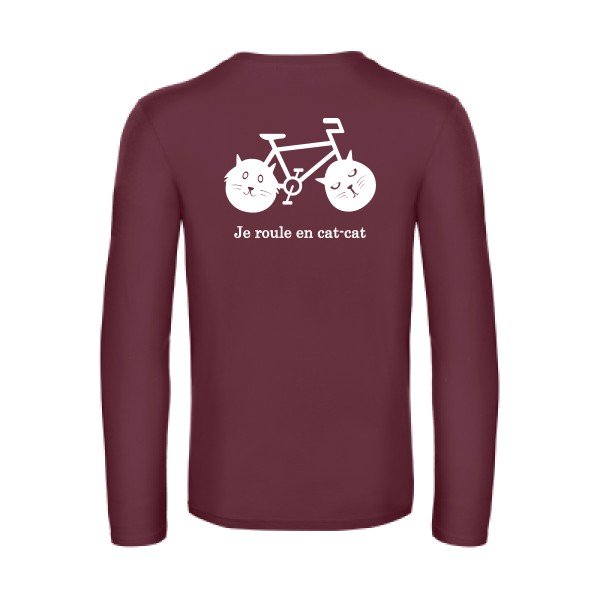 cat cat bike - t shirt- manches- longues- original- humour- Burgundy impression Dos