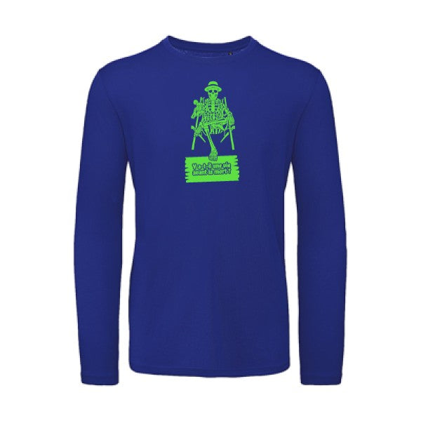 Y a-t-il une vie avant la mort ? Vert fluo |T shirt bio homme rigolo manches longues