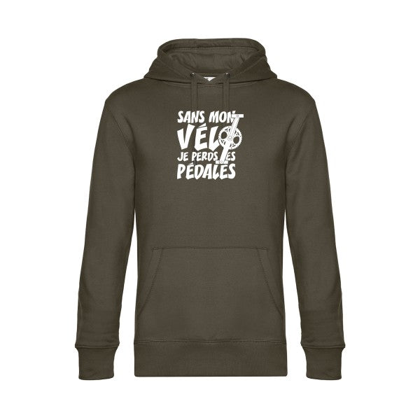 Sans-mon-velo-je-perds-les-pedales sweat shirt original Khaki flex Blanc impression Face