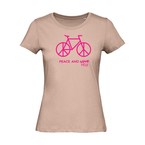 T shirt humour bio femme   femme bio|Peace and vÃ©lo Rose Fluo 