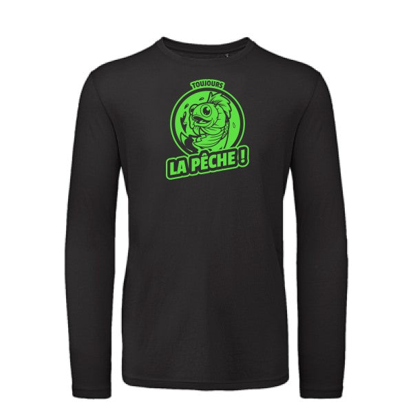 Toujours la pêche ! Vert fluo |T shirt bio homme rigolo manches longues