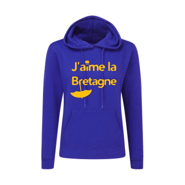 J'aime la Bretagne jaune Or |Sweat original à capuche Femme