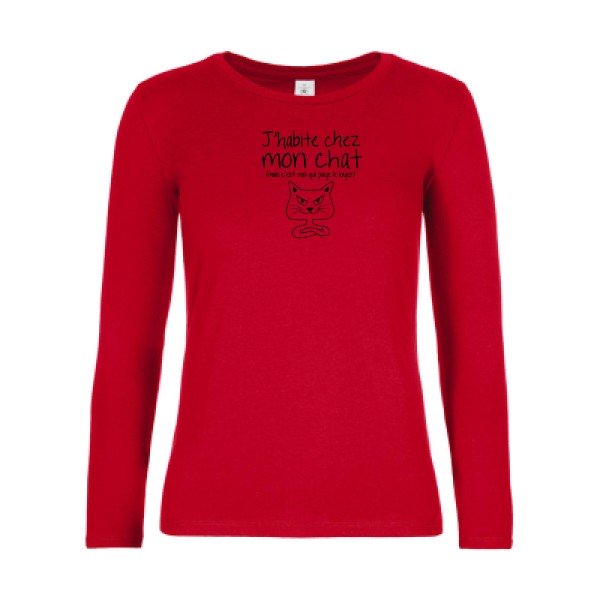 t-shirt lsl femme J-habite-chez-mon-chat Red flex Noir