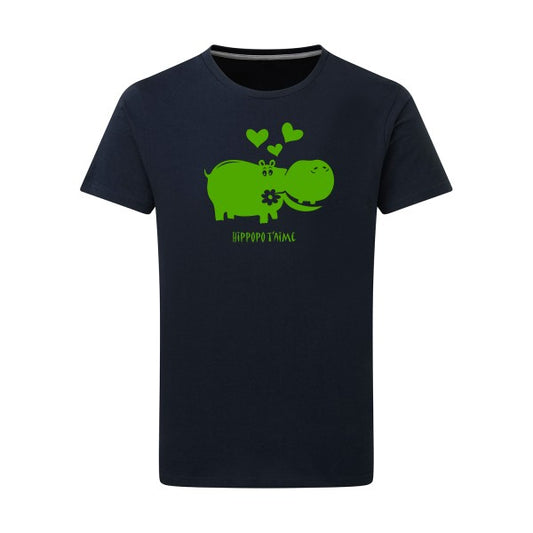 Hippopo t'aime vert pomme -Flex vert pomme sur T-shirt SG  Navy  5XL